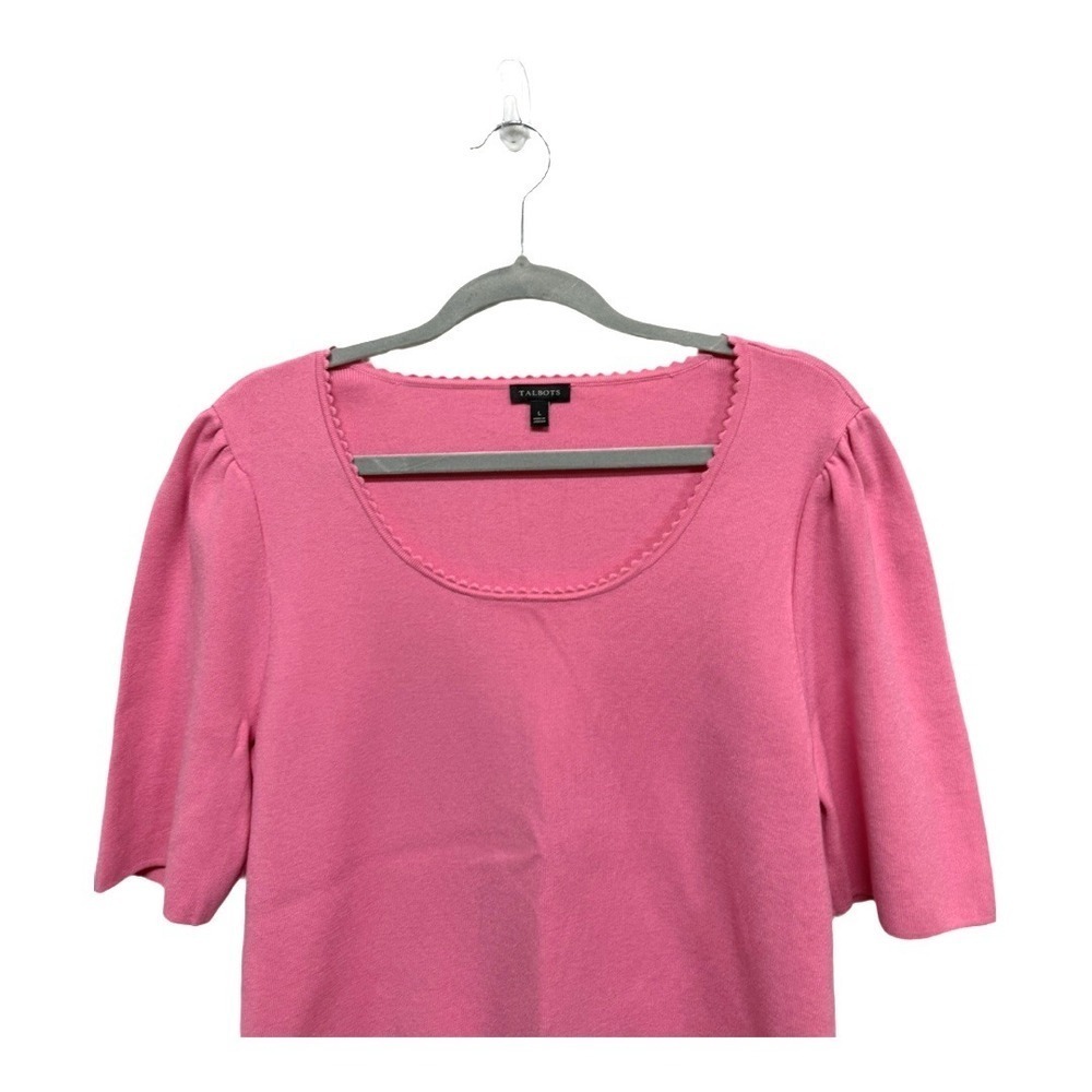 Talbots Puff Sleeve Short Sleeve Pink Sweater Size Large Scoop neck Preppy - Picture 2 of 6